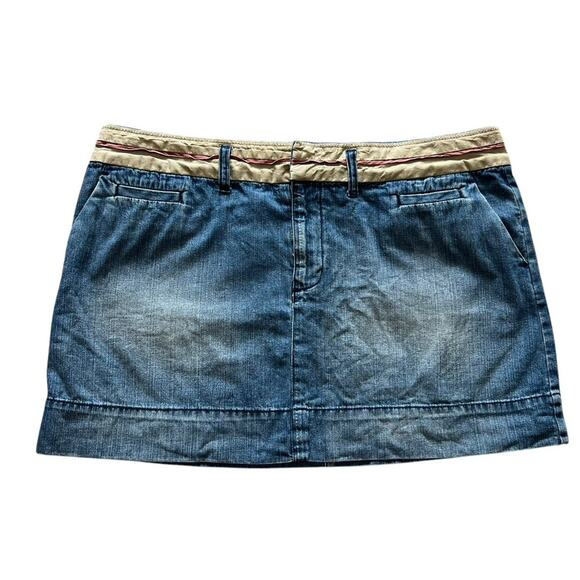 Vintage American Eagle Jean Skirt 14 Mini Micro Faded Denim Flap Pockets Y2k - Picture 1 of 5